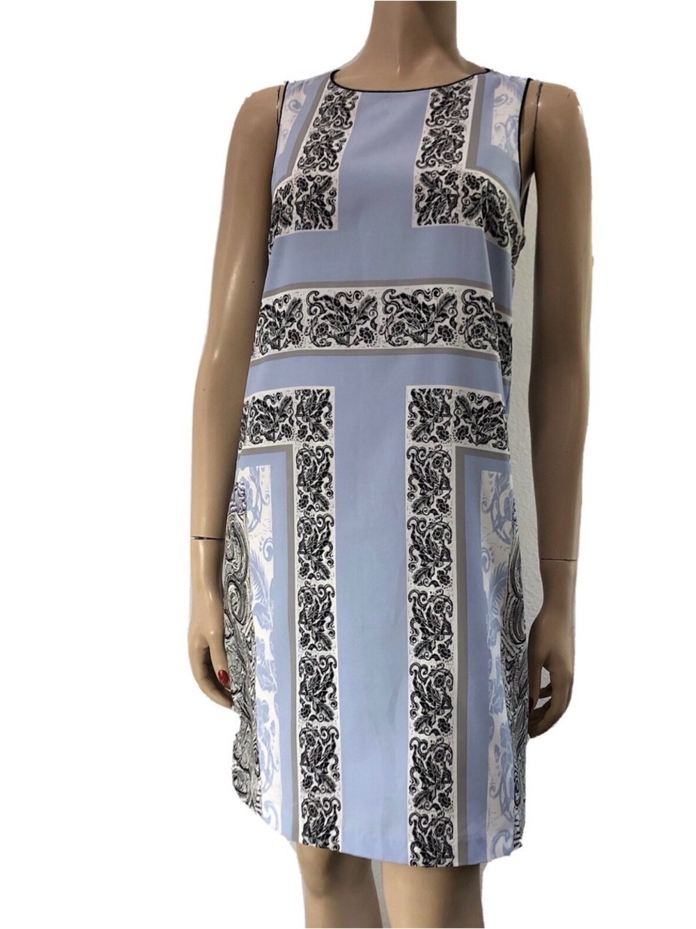 Joe Fresh Light Blue and Black Patterned Midi Dress Size 6